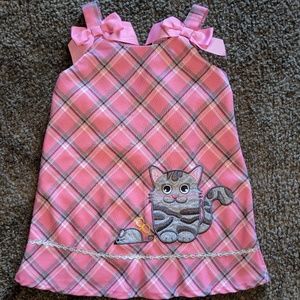 Girls A-Line Dress Kitty Cat & Mouse Applique